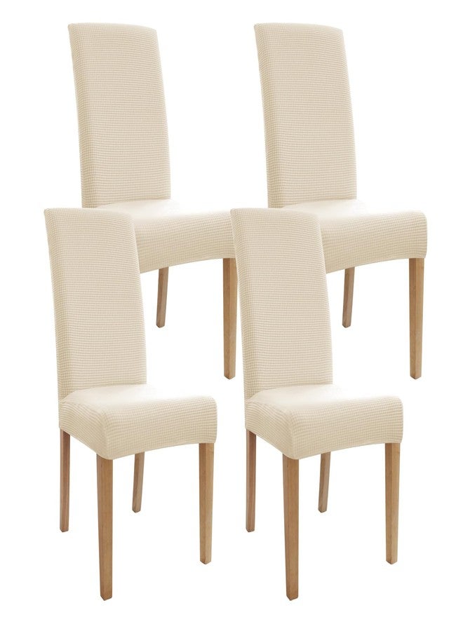 Promindflyplka Dining Room Chair Covers,Chair Covers Set of 4, Soft and Stretchy,Cat Scratch Protection, Cream White, Jacquard Fabric, Dining Chair Cover Banquet Wedding, Kitchen, Hotel, Celebration - Image 1